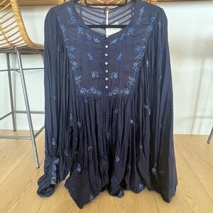 Free People Navy Blue Embroidered Tunic